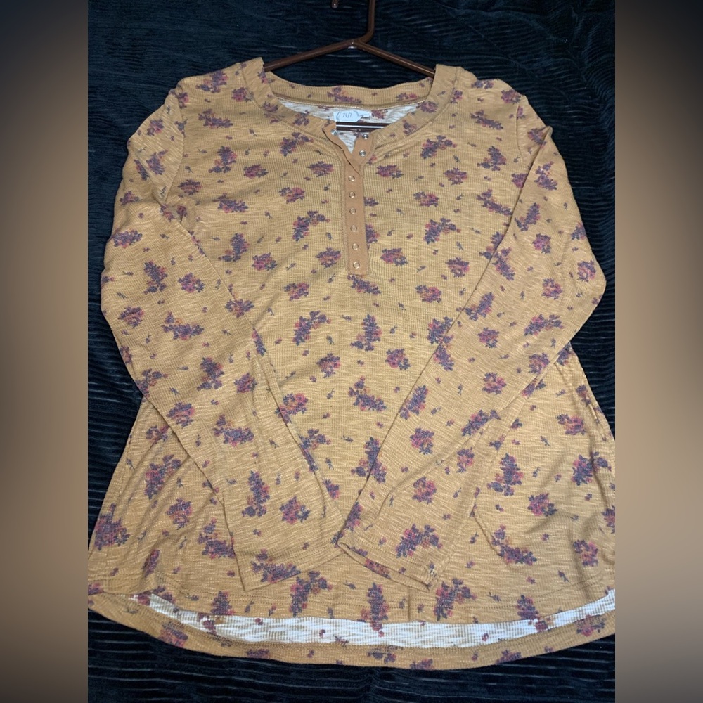 Maurices Mustard Floral Long Sleeve Tee